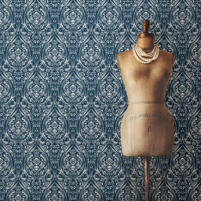 NuWallpaper Peel and Stick Indigo Vinyl Damask Wallpaper