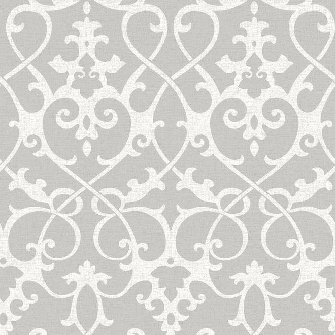 NuWallpaper Peel and Stick Grey Vinyl Damask Wallpaper NU1699 | RONA