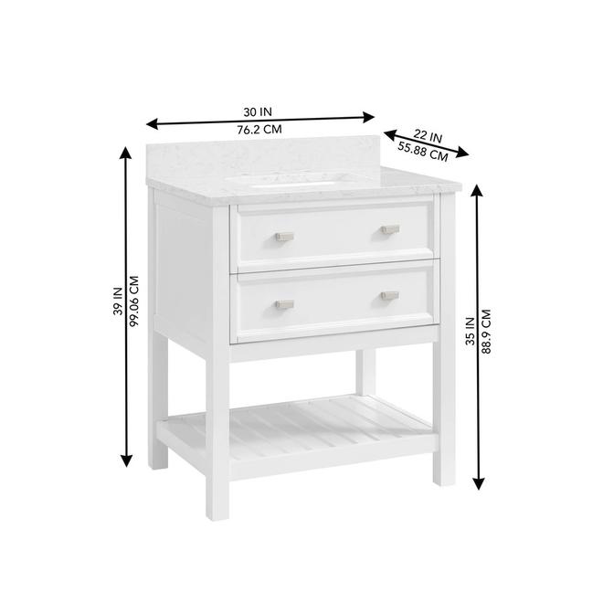 Allen + Roth 30-In 2-Drawer 1-Sink Canterbury Bathroom Wood Vanity Engineered Marble Top White