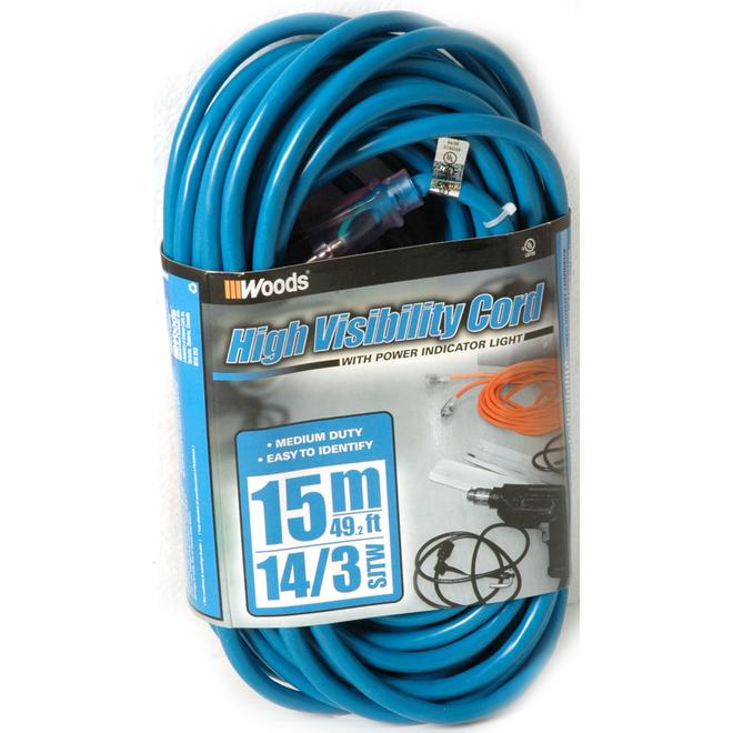 Woods 14/3 Outdoor Extension Cord with Indicator Light - 49.2-ft - Blue