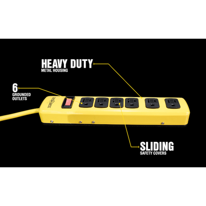 Yellow Jacket 6-Outlet Power Bar with Surge Protection - 15'