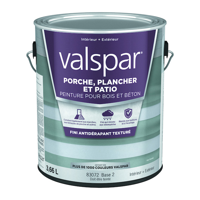 Peinture pour patio et plancher acrylique antidérapante Base 2 satiné Valspar intérieur et extérieur, 3,78 L