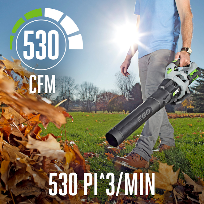 Souffleur à feuilles EGO sans fil avec batterie et chargeur, moteur sans balais, 56 V, 530 pi³/min