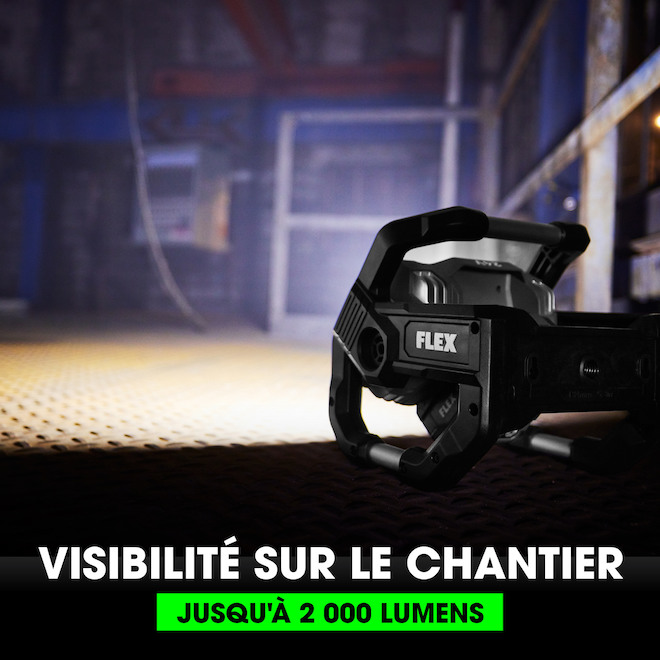 Projecteur de travail portatif Flex 24 V, sans fil, noir et gris, 2000 lumens