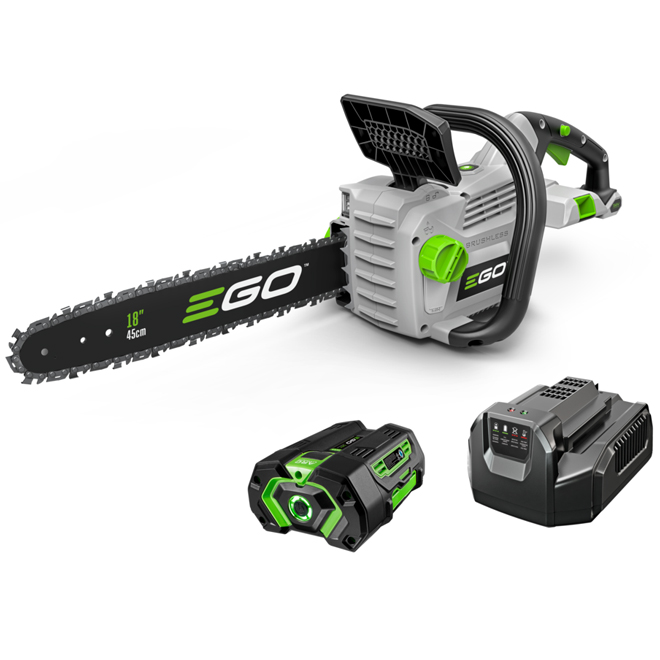 Image of Ego | Power+ 18-In Cordless Brushless Chainsaw - 45 Cc - Includes 56 V 4.0 Ah Battery And Charger | Rona
