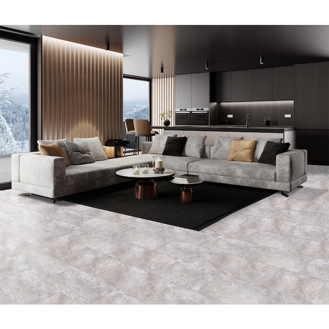 Revêtement de sol en vinyle TileStyle de 12 po x 24 po x 4,2 mm couleur granite de rivière blanc, 10/bte