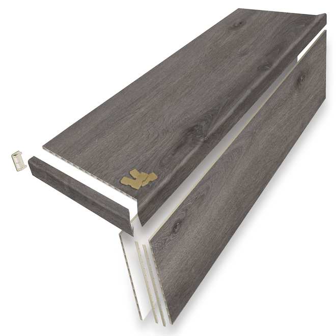 Ensemble de revêtement de marche et contre marche en vinyle Durastair couleur chêne gris graphite 12,25 po x 50 po