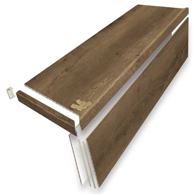 Ensemble de revêtement de marche et contre marche en vinyle Durastair couleur chêne brun 12,25 po x 50 po