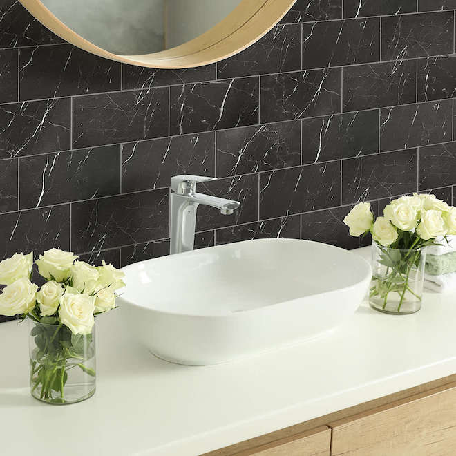 DuraWall 16-Pack Black Marquina 4.33 x 8.67-in Vinyl Glue-Up Tiles