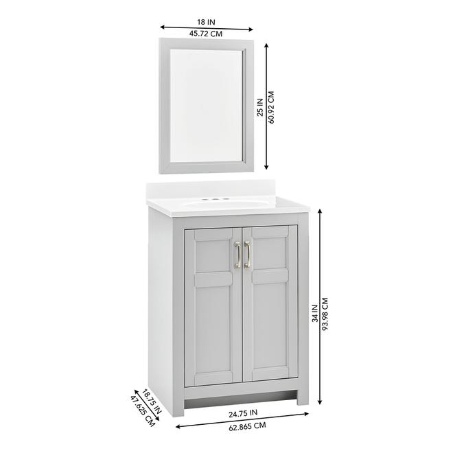 Style Selections Lowry 25-In W x 19-In D x 37-In H Acrylic and Wood Bathroom Vanity with Mirror Light Grey