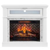 Allen + Roth Electric Fireplace with White Laminate Finish and Faux-Marble Frame 26-in