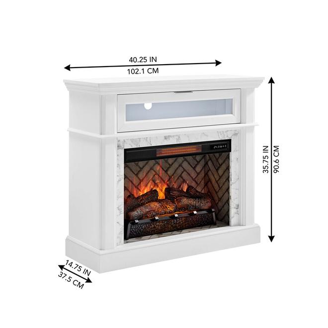 allen + roth 26-in Electric Fireplace with White Laminate Finish and Faux Marble Frame