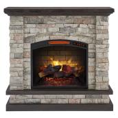 Allen + Roth Electric Fireplace with Stacked Faux Sandstone and Coffee Oak Top and Base 23-in
