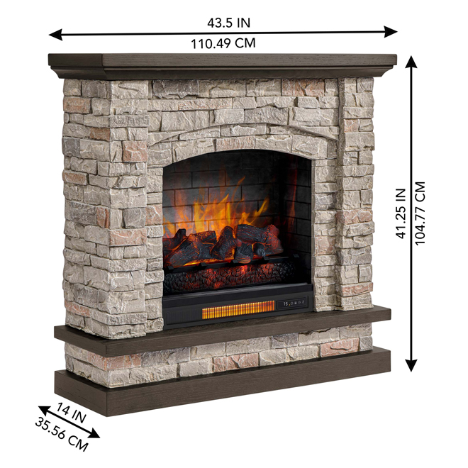 LANDON&CO 43.5-In Brown Electric Fireplace with Coffee Brown Oak Top