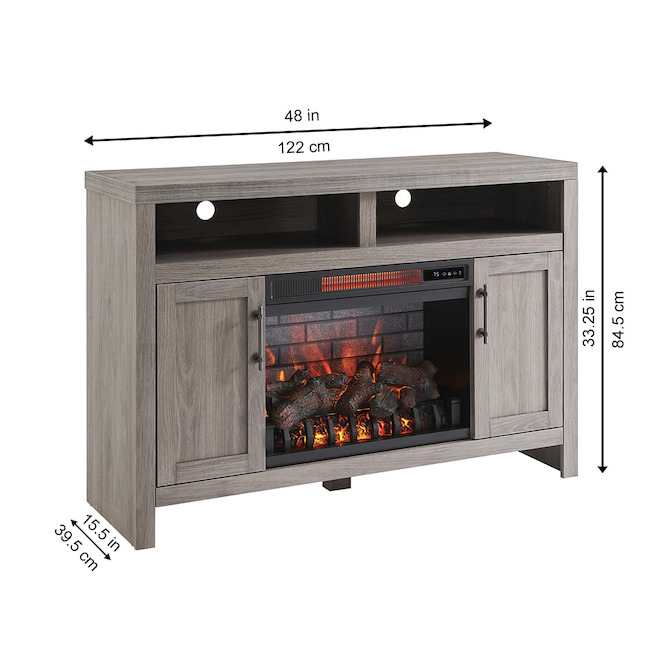 LANDON&CO 48-In Faux Oak TV Stand with Infrared Quartz Electric Fireplace Grey