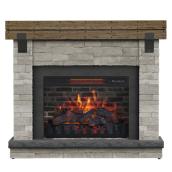 allen + roth 42.5-in Grey Electric Fireplace with Coffee Brown Oak Top