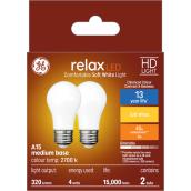 GE Relax HD Soft White 40W Replacement LED Ceiling Fan Medium Base White A15 Light Bulbs (2-Pack)