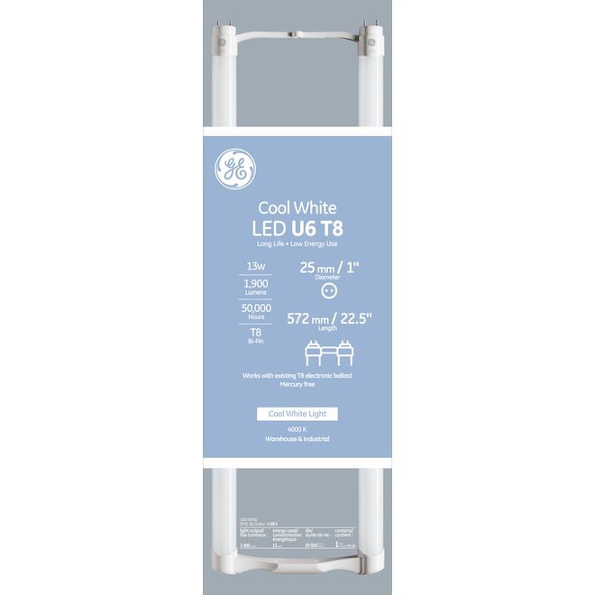 GE Cool White 13 W LED U-Bend G13 Base 22.5-in T8 U6 Light Bulb