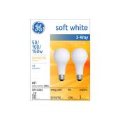 GE Soft White 50/100/150W Incandescent A21 Tri-Light (2-Pack)