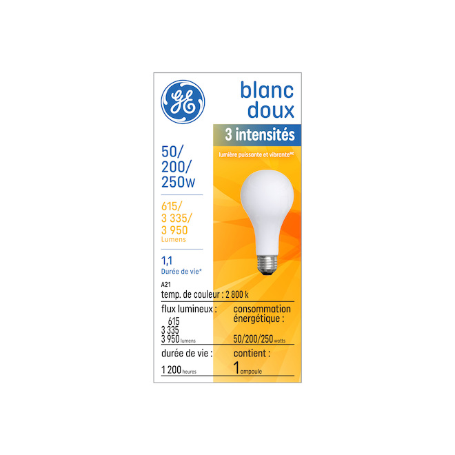 Ampoule incandescente blanc doux A21 à intensité réglable 50/100/150W de GE 01273 RONA