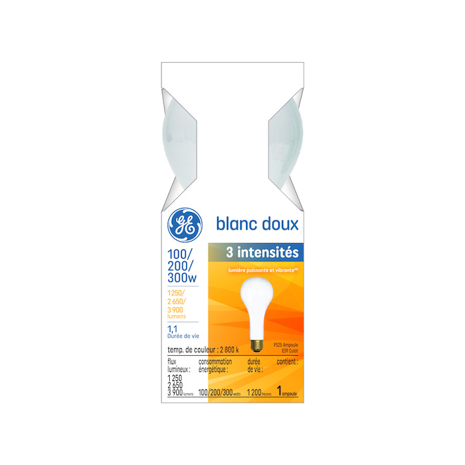 Ampoule incandescente blanc doux à intensité réglable de 100/200/300W de GE