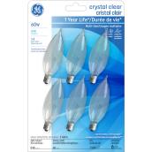 GE Crystal Clear Soft White 60 W Incandescent Decorative Candelabra Base CAC Light Bulbs (6-Pack)