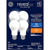 GE Reveal HD+ Colour-Enhancing 40W Replacement LED Glass Indoor General Purpose A19 Light Bulbs (4-Pack)