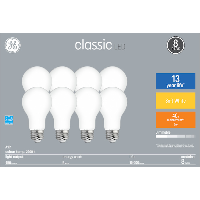 Image of GE | Soft White 40W Replacement LED Light Bulbs General Purpose A19 (8-Pack) | Rona
