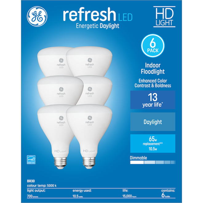 GE Refresh HD Daylight 65W Replacement LED Indoor Floodlight BR30 Light Bulbs (6-Pack)