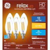 GE Relax HD Soft White 60W Replacement LED Decorative Clear Blunt Tip Candelabra Base BC Light Bulbs (6-Pack)