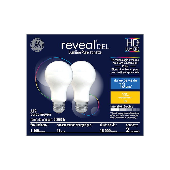 Ampoules de remplacement DEL HD+ REVEAL de GE A21 de 100 W, pour un éclairage d'intérieur courant
