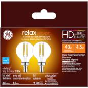 Ampoules de remplacement DEL blanc doux HD RELAX GE 40W décoratives transparentes globes, culot candélabre G16.5 (2/pqt)