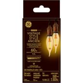 GE Vintage Warm Candle Light 60W Replacement LED Amber Finish Straight Filament Candelabra Base CAC Light Bulbs (2-Pack)