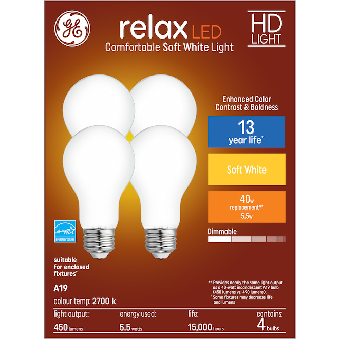 GE Relax HD Soft White 40W Replacement LED General Purpose A19 Bulb (4-Pack)