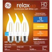 GE Relax HD Soft White 40W Replacement LED Decorative Clear Bent Tip Medium Base CAM Light Bulbs (3-Pack)