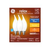 Ampoules de remplacement DEL blanc doux HD RELAX de GE de 40 W à pointe courbée et culot de type candélabre CAC (3/pqt)