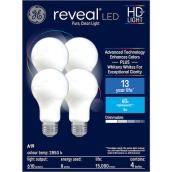 GE Reveal HD+ Colour-Enhancing 60W Replacement LED Glass Indoor General Purpose A19 Light Bulbs (4-Pack)