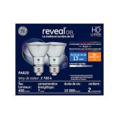 Ampoules de remplacement DEL HD REVEAL de GE PAR20 de 50 W, pour appareils d'éclairage intérieur (2/pqt)