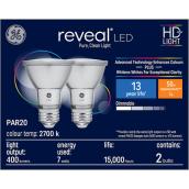 GE Reveal HD+ Colour-Enhancing 50W Replacement LED Indoor Floodlight PAR20 Bulbs (2-Pack)