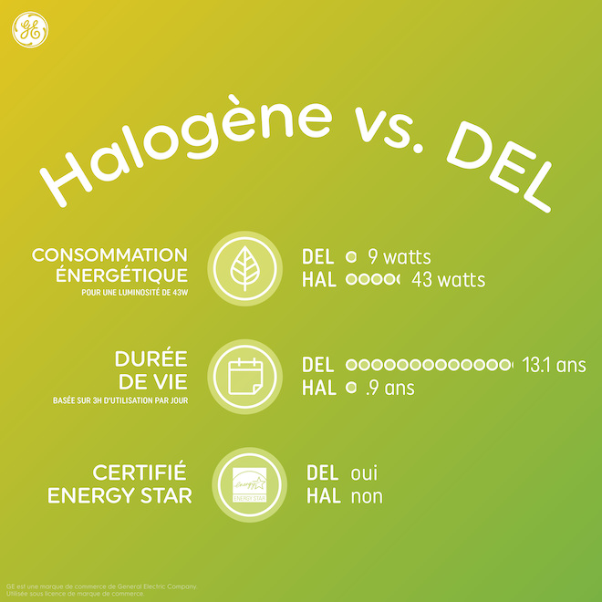 Ampoules halogènes HD Reveal PAR16 à intensité réglable de 60W de GE, paquet de 2