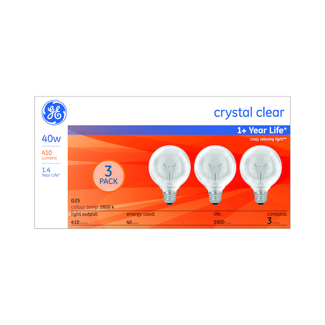 Image of GE | Classic 40 W Incandescent Dimmable Decorative G25 Light Bulbs (3-Pack) | Rona