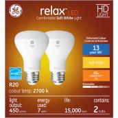 GE Relax HD Soft White 45W Replacement LED Indoor Floodlight R20 Light Bulbs (2-Pack)