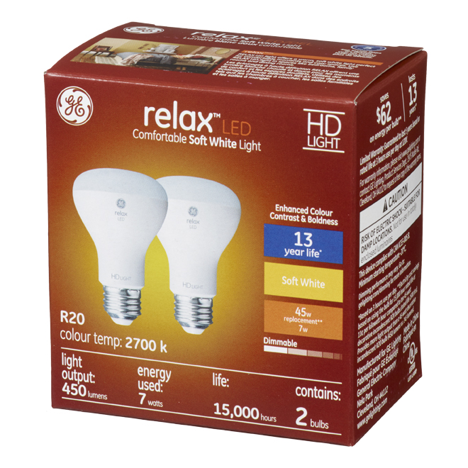 GE Relax HD Soft White 45W Replacement LED Indoor Floodlight R20 Light Bulbs (2-Pack)