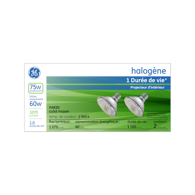 Ampoules halogènes PAR30 à culot moyen de GE, 60 W équivalent à 75 W