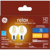 GE Relax HD Soft White 40W Replacement LED Decorative Clear Globe Medium Base G16.5 Light Bulbs (2-Pack)