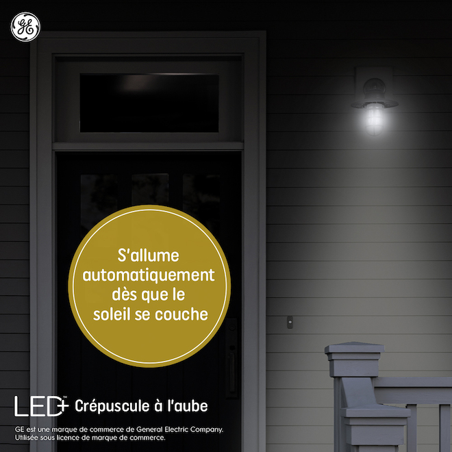 Ampoule LED+ A19 GE 60W de remplacement, usage général, blanc doux, crépuscule-aube (paquet de 1 unité)