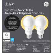 Ampoules intelligentes LED A19 C by GE 60W de remplacement, blanc doux (paquet de 2 unités)