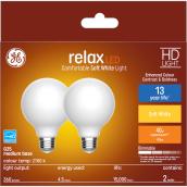 GE Relax HD Soft White 40W Replacement LED Decorative Globe White Medium Base G25 Light Bulbs (2-Pack)