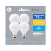 Ampoules DEL G25 de GE à culot moyen, 5,5 W équivalent à 60 W, blanc doux, paquet de 4