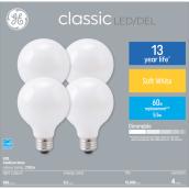 GE Soft White 60W Replacement LED Decorative Globe Medium Base White G25 Light Bulbs (4-Pack)
